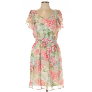Connected apparel Floral Flutter Sleeves Mid Knee Dress